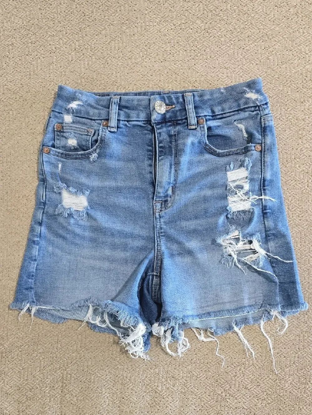 American Eagle Curvy High Rise Super Stretch Distressed Jean Shorts - Size 2